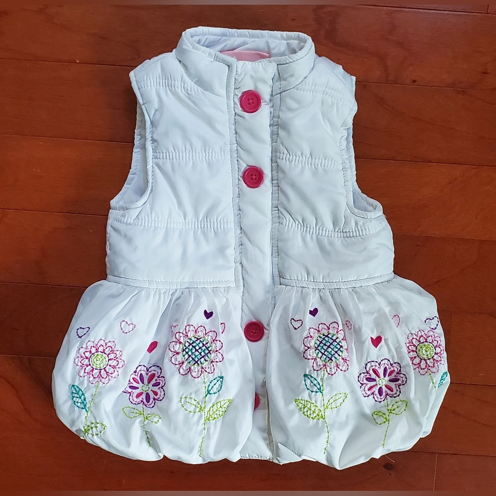 White Floral Embroidered Vest with Pink Buttons Size 4